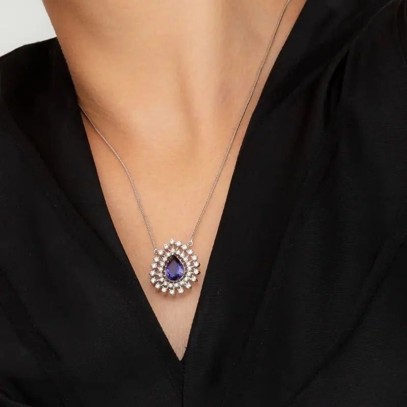 Navy blue crystal drop necklace